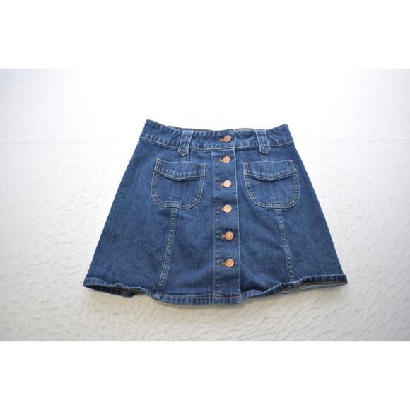 Madewell Denim Jean Skirt Stretch Blue Front Pocket Button Fly Womens Size 2 - Picture 1 of 3